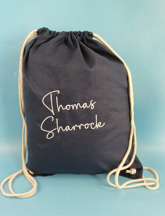 Navy Canvas drawstring bag