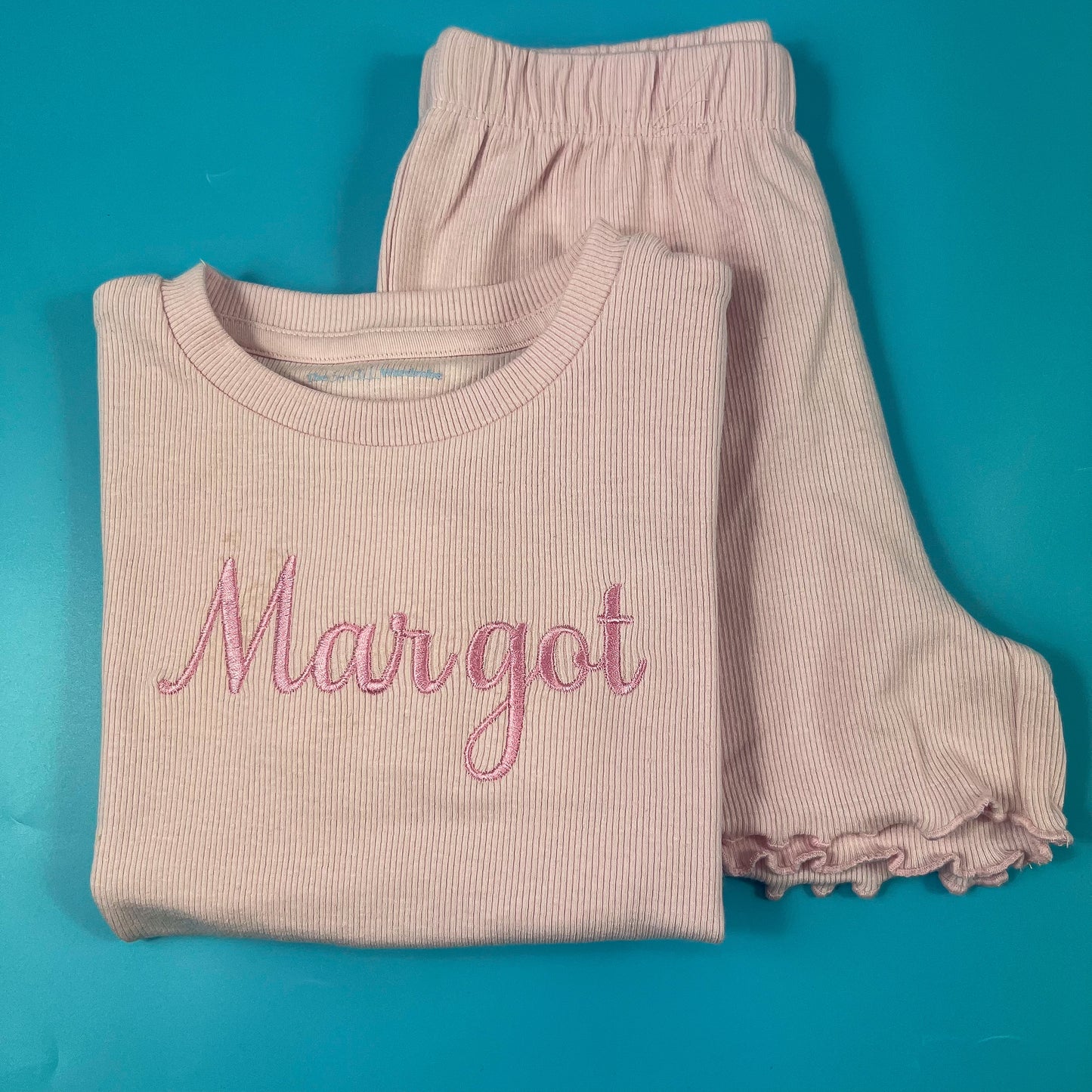 Pink ribbed Short set