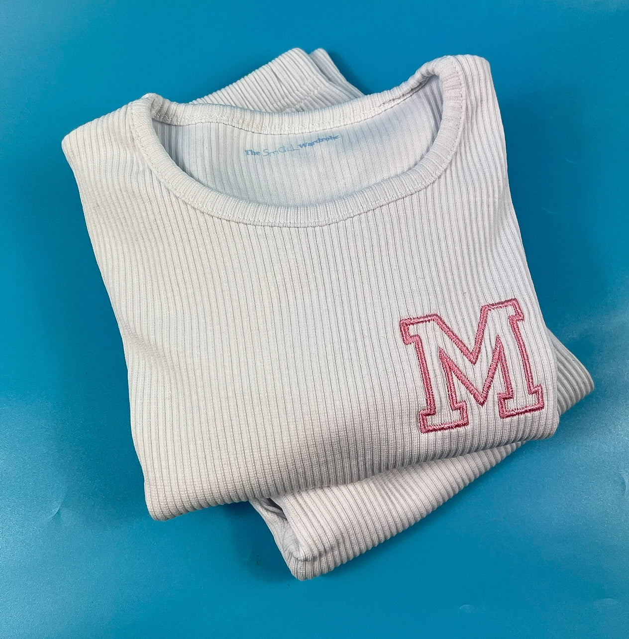 White Ribbed Loungeset with Inital