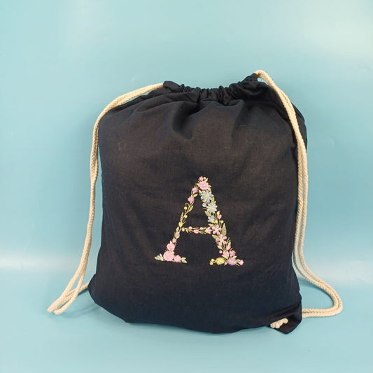 Canvas Bag with Floral Inital