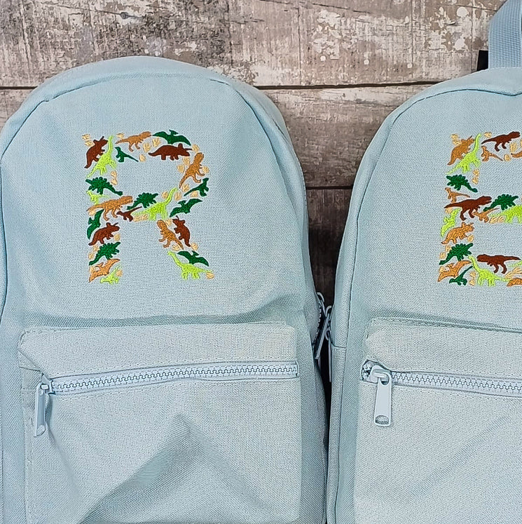 Blue Rucksack with Dinosaur Inital