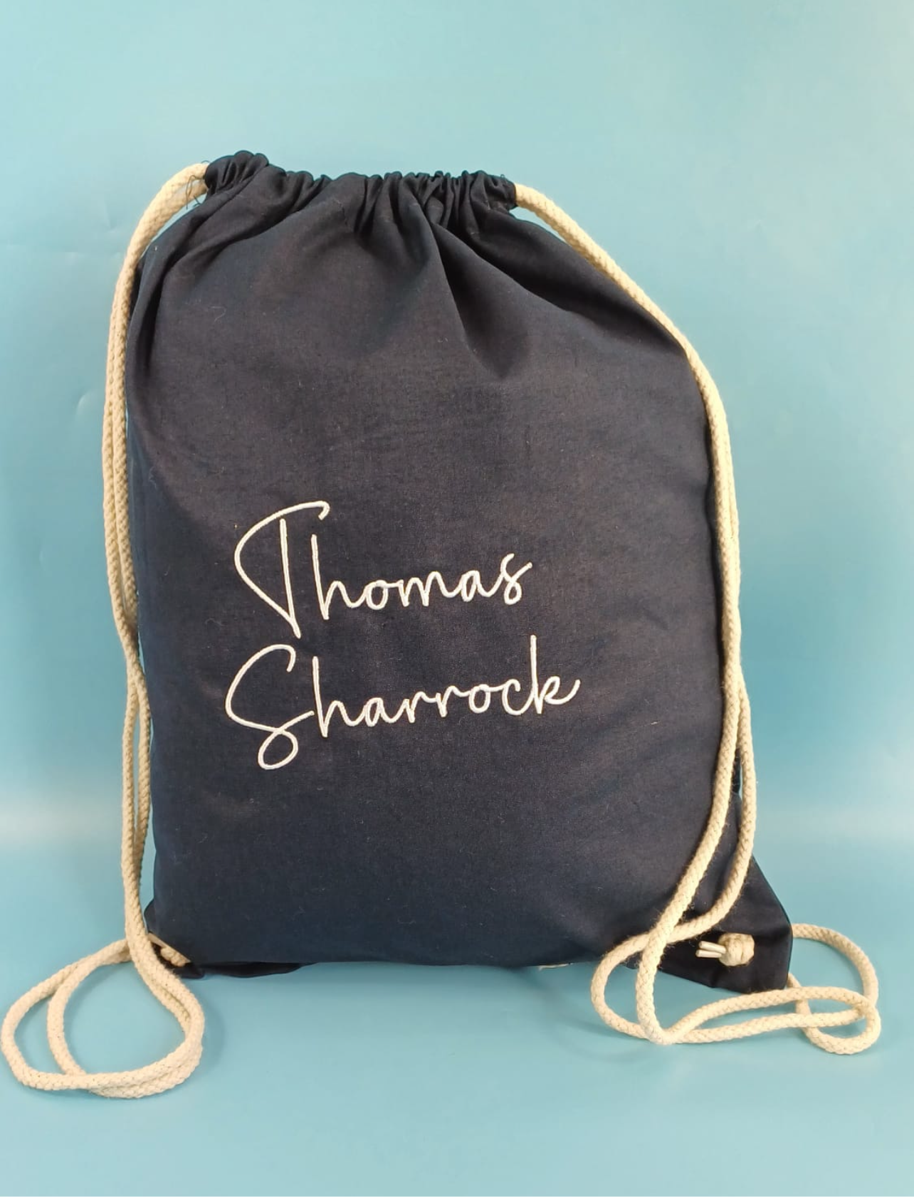 Navy Canvas drawstring bag