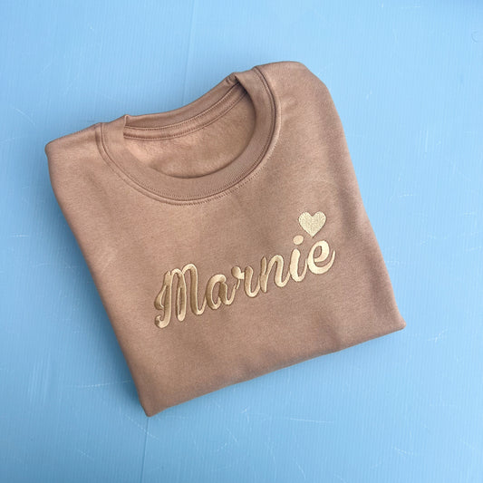 Taupe Sweatshirt with Heart Name