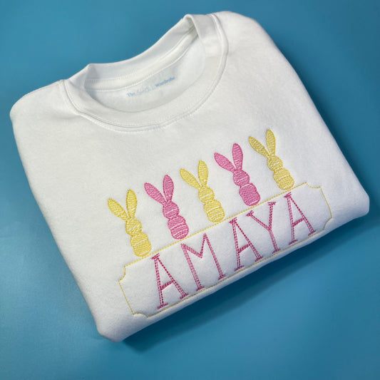 Girls Yellow and Pink Personalised Bunny Sweatshirt