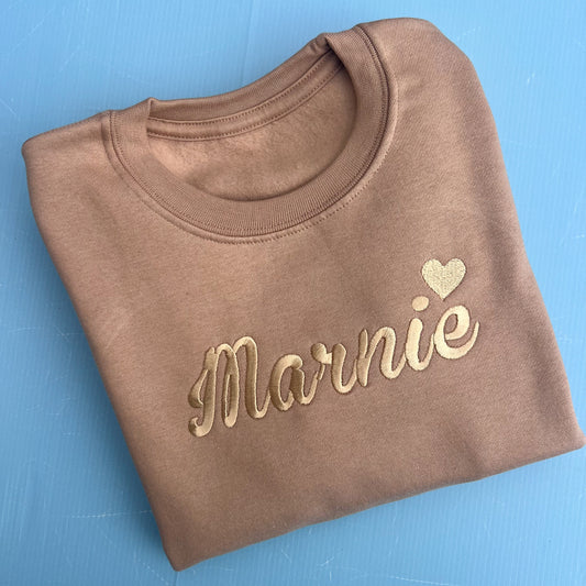 Taupe Sweatshirt with Heart Name