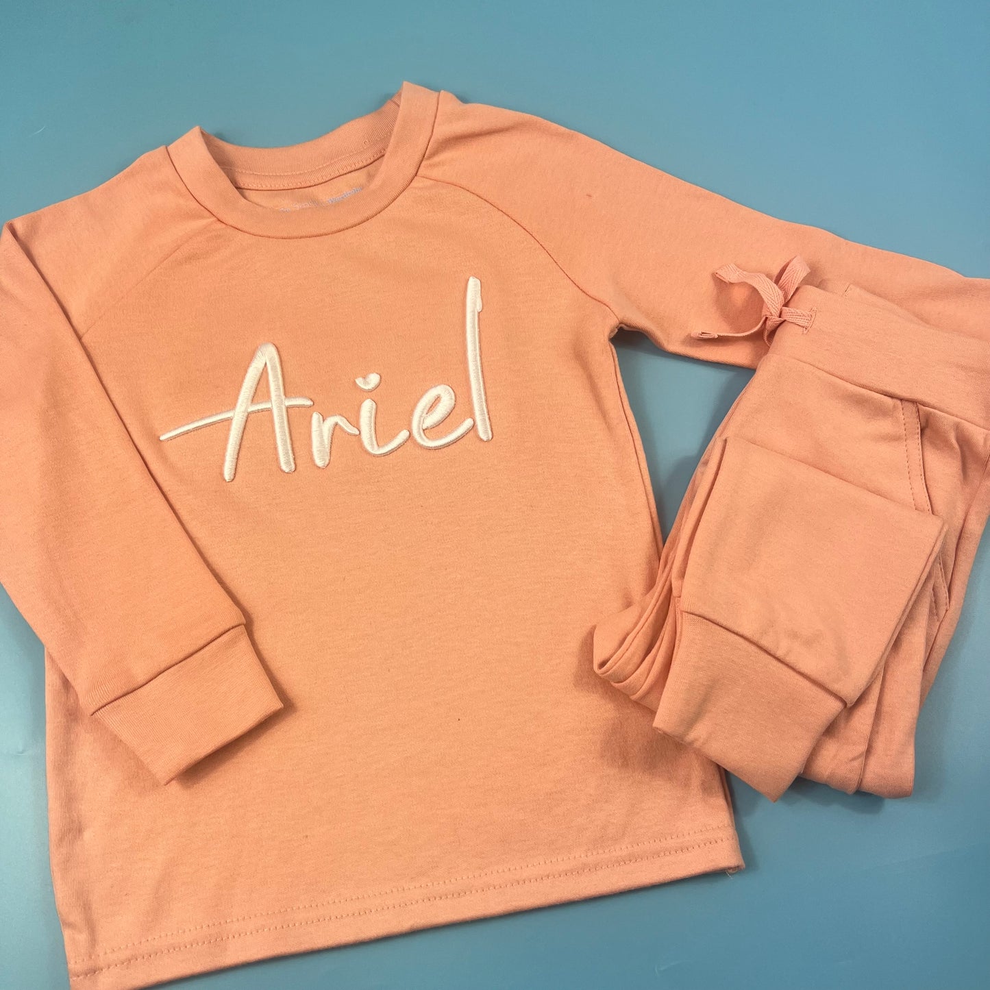 Peachy Pink Cotton Loungewear with 3D Puff font