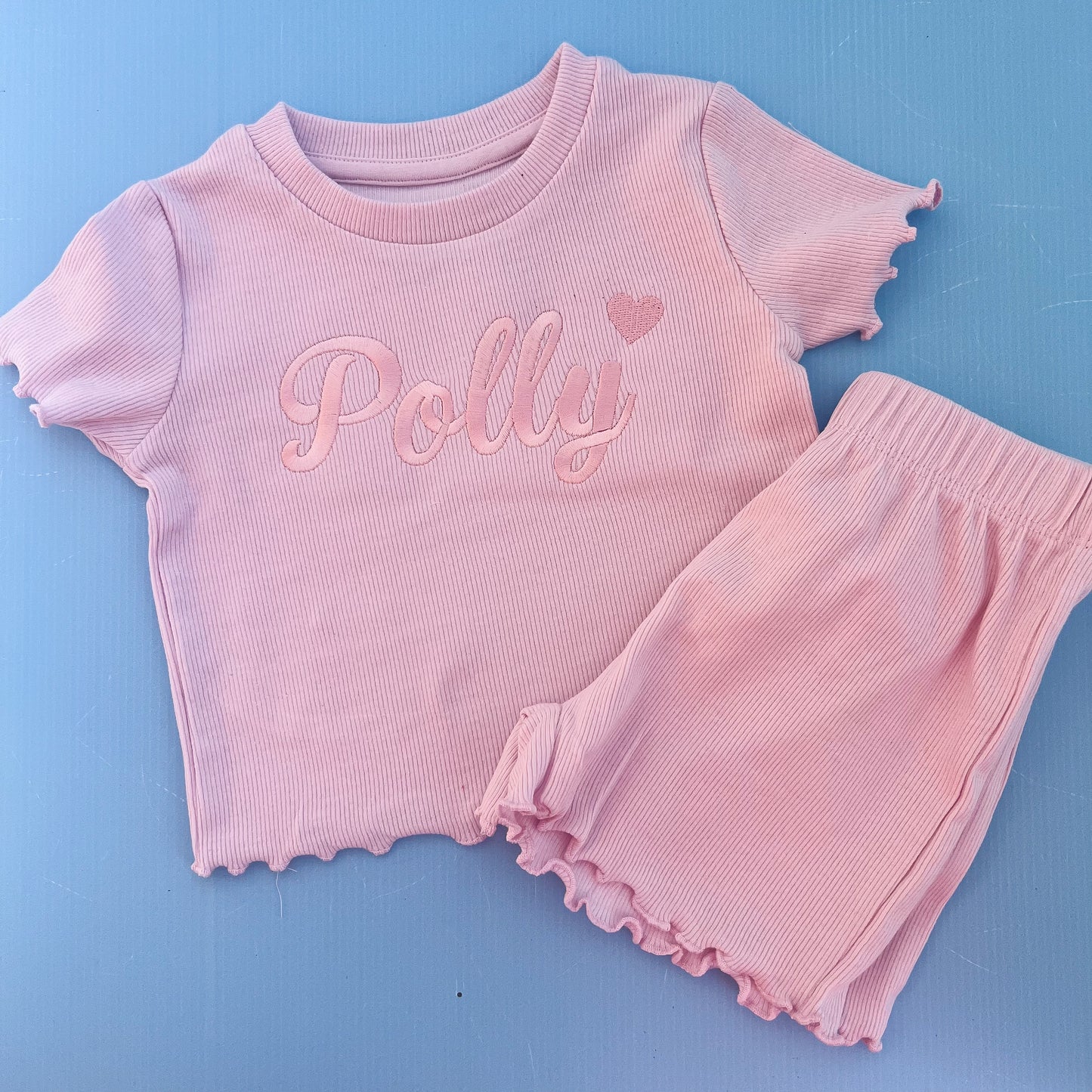 Pink ribbed Short set