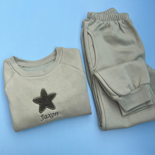 Sage Tracksuit with Teddy Heart/Star