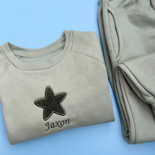 Sage Tracksuit with Teddy Heart/Star