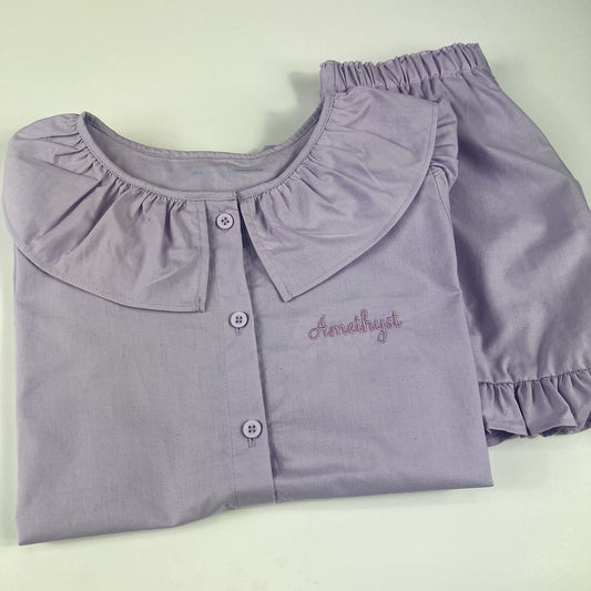 Lilac Linen Frill girls Short set