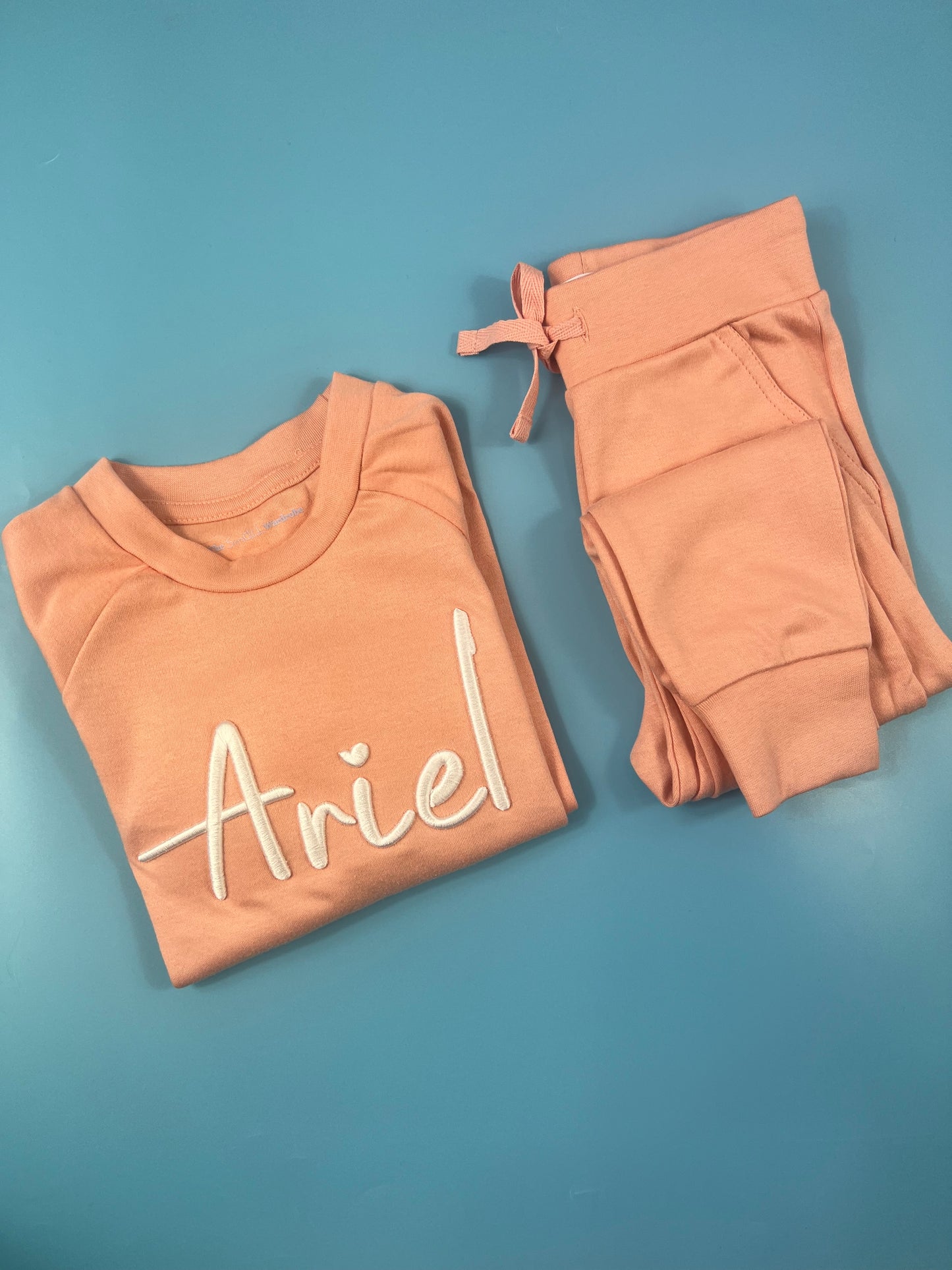 Peachy Pink Cotton Loungewear with 3D Puff font