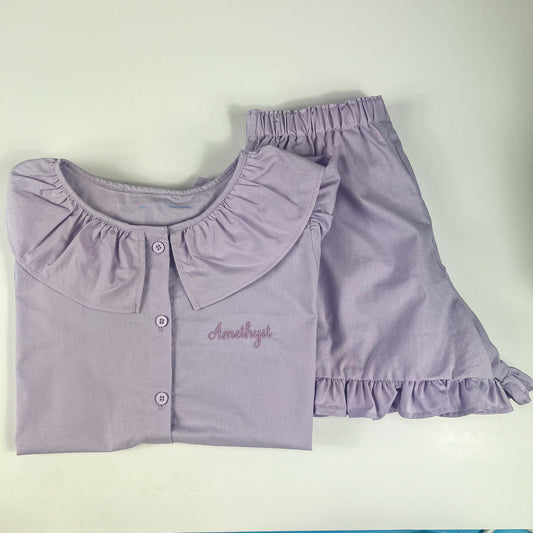 Lilac Linen Frill girls Short set
