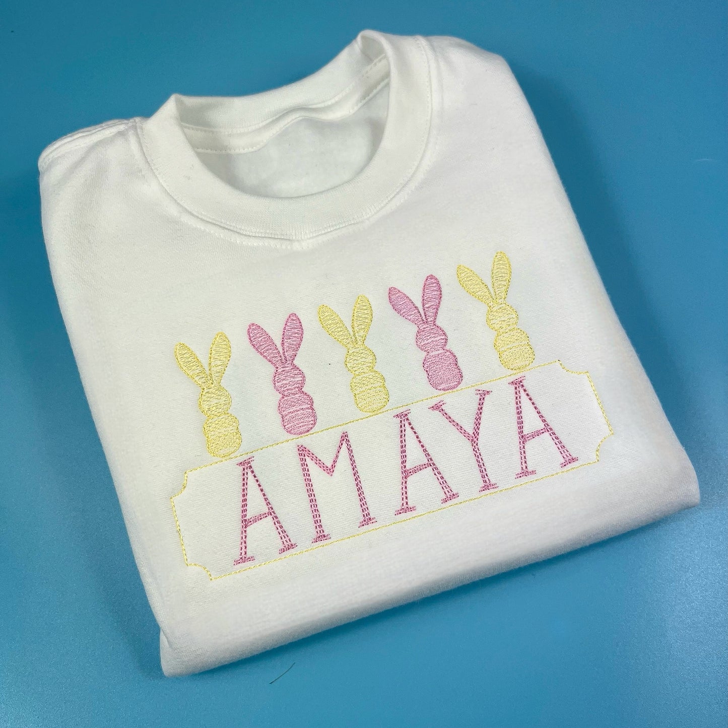 Girls Yellow and Pink Personalised Bunny Sweatshirt