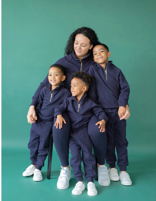 Adults Navy Ribbed Fleece lined set