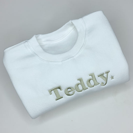 White Sweatshirt with Beige Font