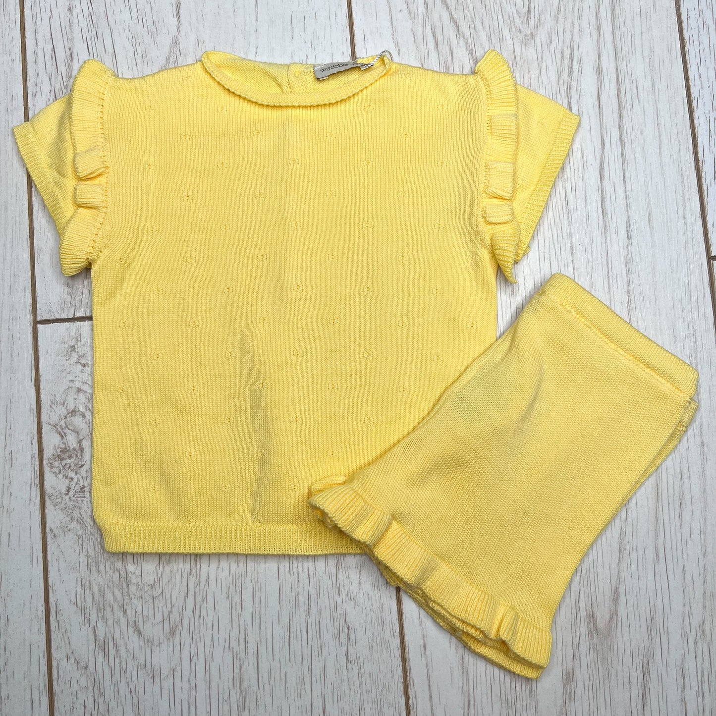 Yellow frill knitted short set